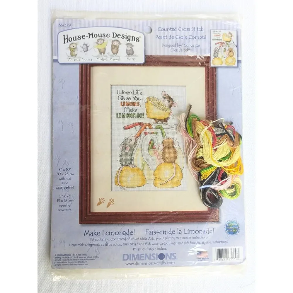 House-Mouse 5x7 Cross Stitch Kit “Make Lemonade” - New Unsealed Vintage Craft